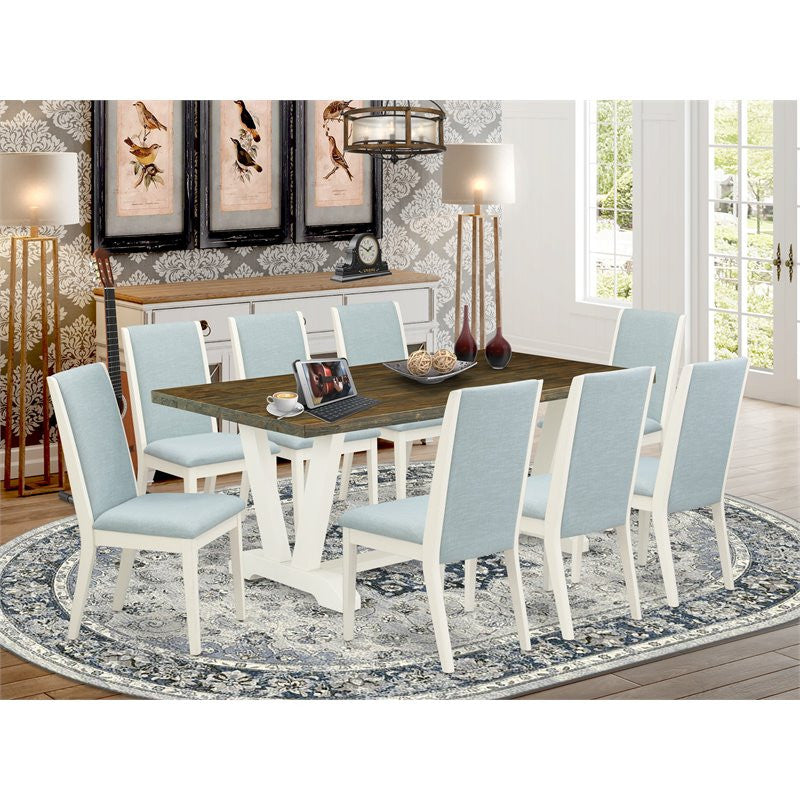 9-Piece Set, Table and 8 Chairs, Linen Fabric, Medium Size Table