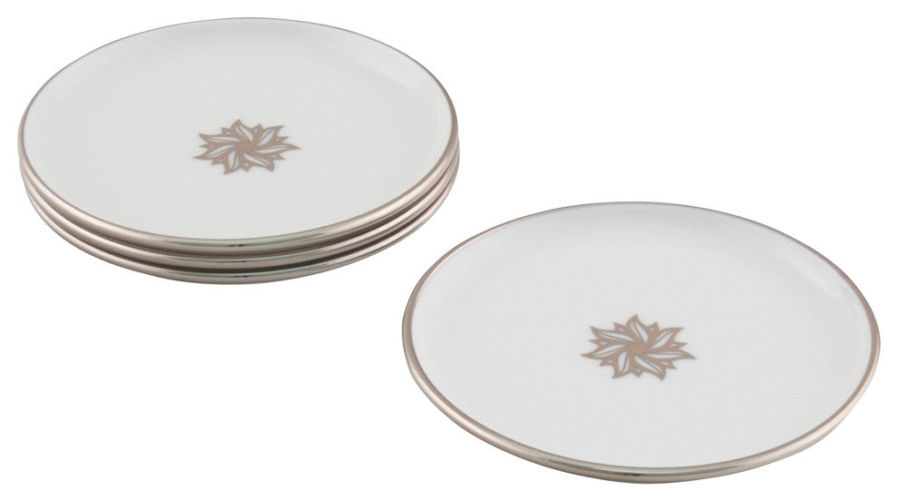 Arienne Signature Medallion Drink Coasters, White & Platinum