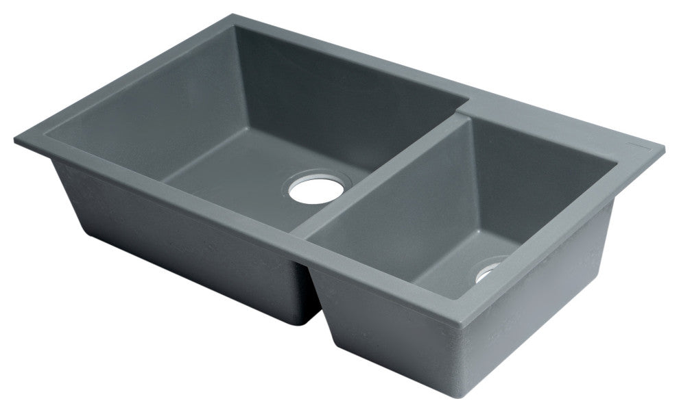 ALFI brand AB3319UM-T Titanium Double Undermount Granite Composite Kitchen Sink
