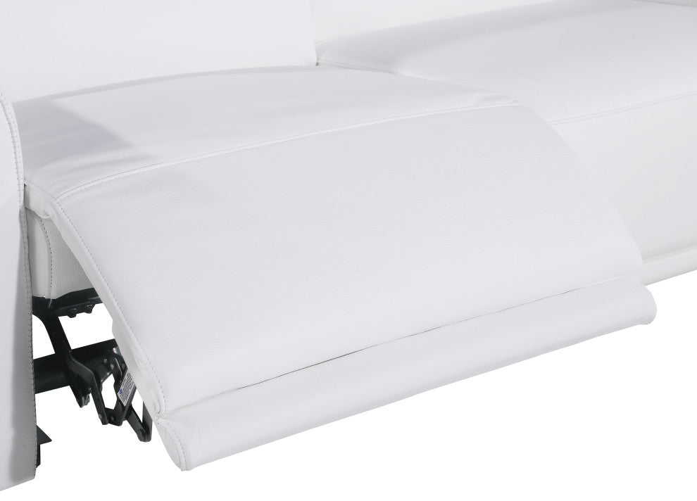 Augusto Top Grain Power Reclining Italian Leather Sofa, White