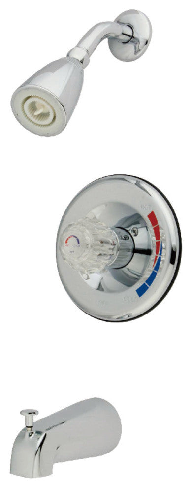 Kingston Brass Single Acrylic Handle Tub and Shower Faucet, Polished Chrome