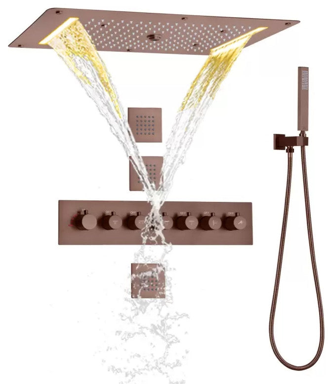 Led Mist Rainfall Shower System, Hand Shower and Jetted Body Sprays, Oil Rubbed