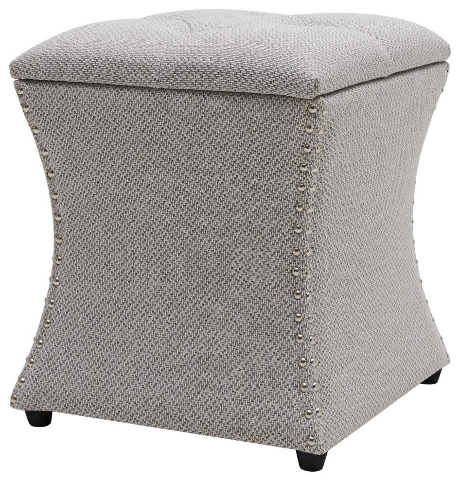 Amelia Fabric Nailhead Tufted Storage Ottoman, Cardiff Gray