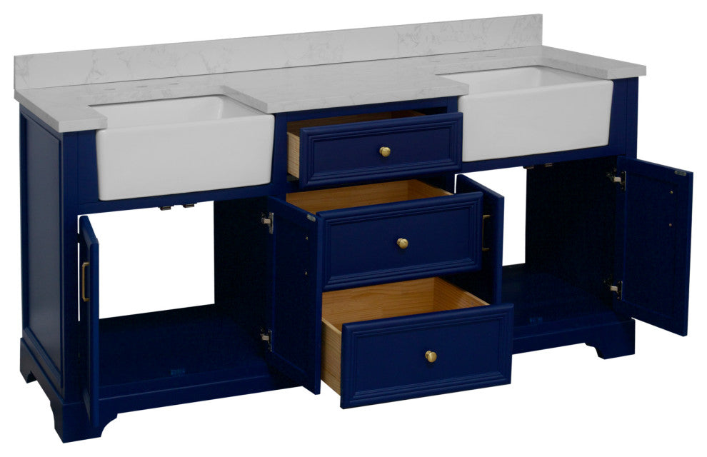 Zelda 72" Bathroom Vanity, Royal Blue, Engineered Carrara