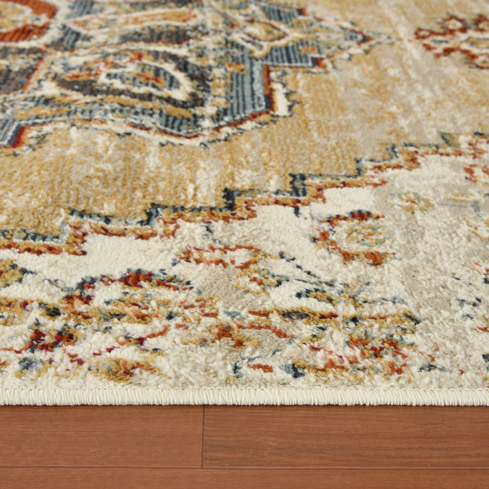 Athinai Marmet Gold Medallion Area Rug, 8'9"x11'9"