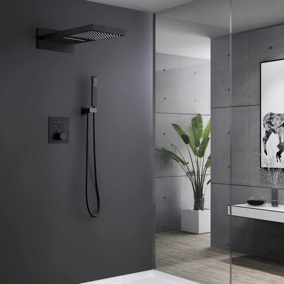 Luxury Thermostatic Shower System with Rough-in Valve & Waterfall Showerhead, Ma