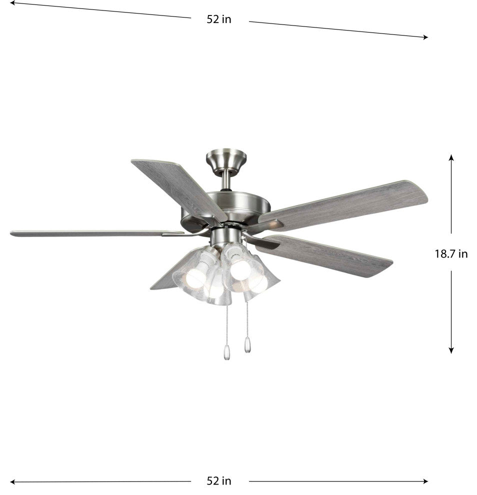 AirPro 52" Brushed Nickel 5-Blade AC Motor Ceiling Fan With Light