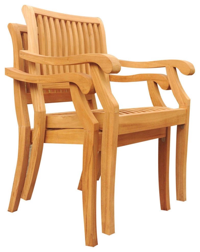 7-Piece Outdoor Teak Dining Set - 60" Round Table + 6 Arbor Stacking Arm Chairs