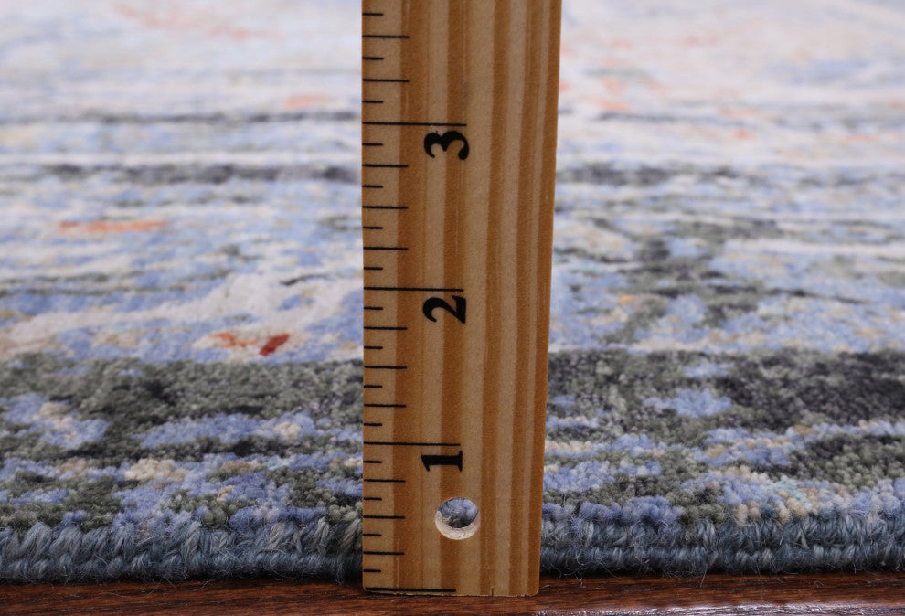 8' 0" X 9' 11" Modern Urban Design Wool and Silk Hand Knotted Rug Q7181