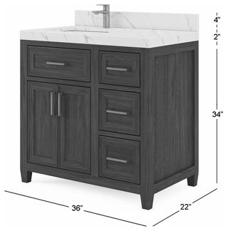Santa Monica 36 Left Offset  Bath Vanity in Whitewashed Teak 1.5" White Quartz