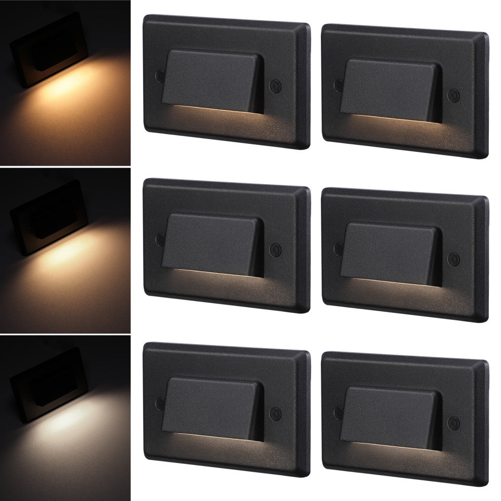 6 Pack LED 3CCT Deck Stair Light, 3W Commercial Dimmable Step Light