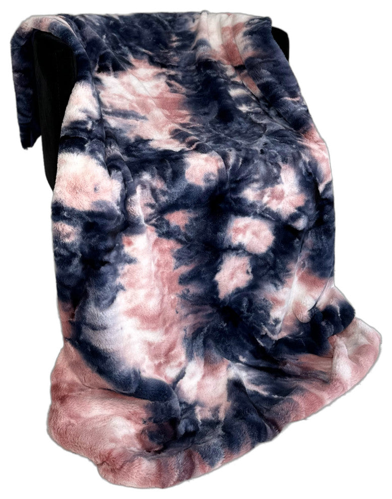 Plutus Pink Navy Fureal Faux Fur Luxury Throw Blanket, Throw 60"W x 96"L