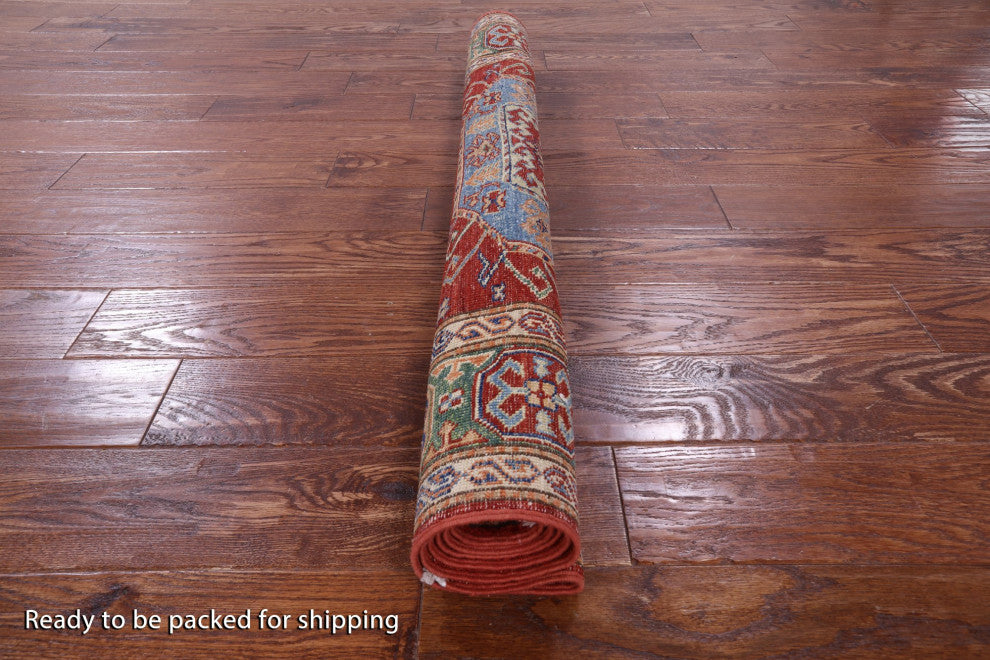 3' 9" X 5' 6" Geometric Super Kazak Handmade Rug - Q12977