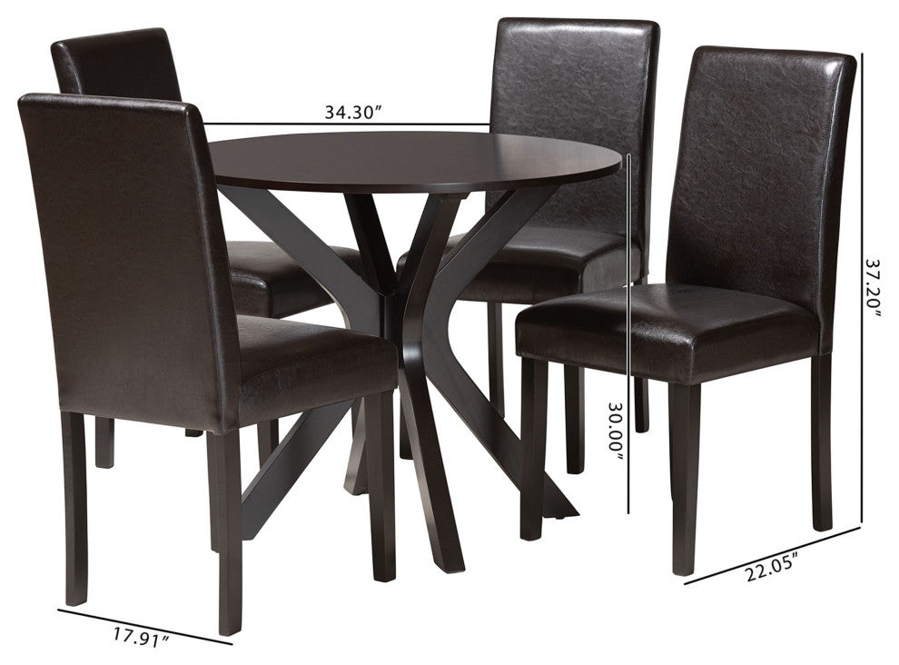 Minnie Espresso Brown Faux Leather Dining Set, 5-Piece