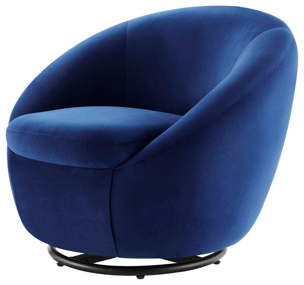 Armchair Swivel Accent Chair, Black Blue Navy, Velvet, Modern, Cafe Hospitality