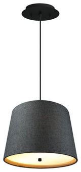 14" W 2 Light Pendant Granite Gray Burlap Shade with Diffuser, Black Cord
