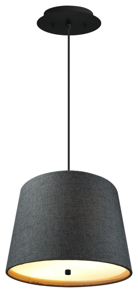 14" W 2 Light Pendant Granite Gray Burlap Shade with Diffuser, Black Cord