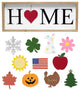 Wooden Seasonal Interchangeable Symbol "Home" Frame With 12 Ornaments, Natural
