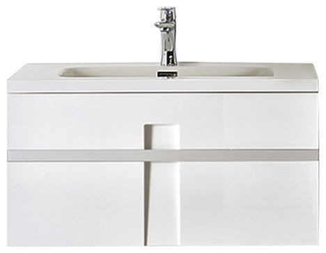 Mino White Wall Mounted Modern Single Bathroom Vanity, 40", Vanity, Sink, Mirror