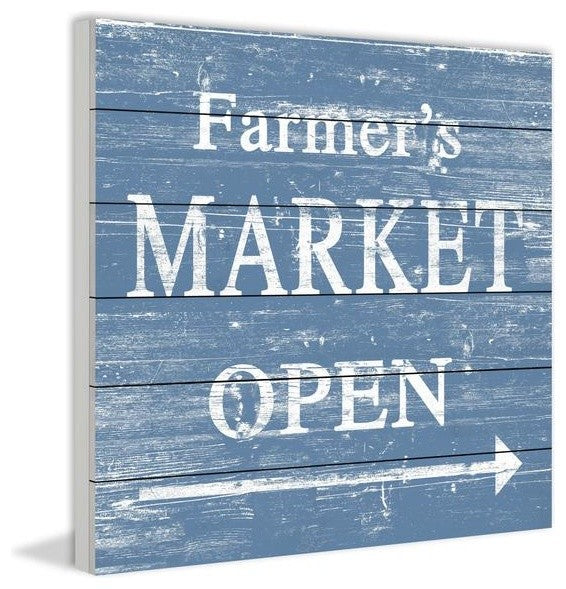 "Farmer's Market Open" Painting Print on White Wood, 32"x32"
