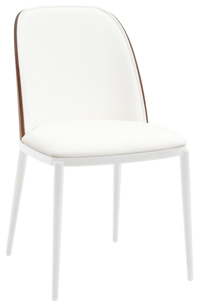 LeisureMod Tule Dining Chair With Upholstered Seat and White Steel Frame, Walnut/White