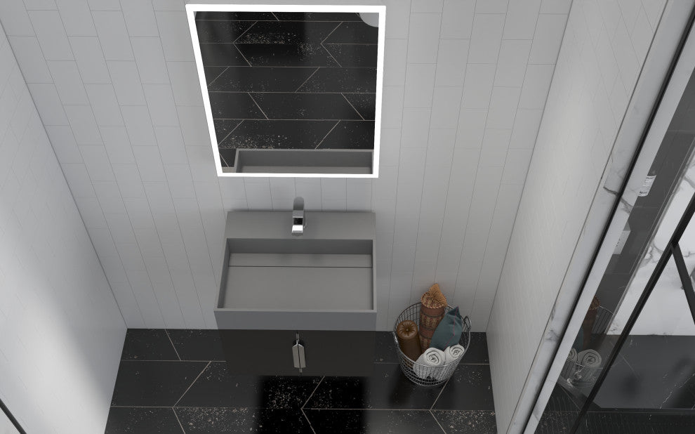 CastelloUSA Amazon 24" Wall Mounted Bathroom Vanity Set, Black, Gray Top, Brushed Nickel
