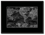World Ocean Currents Monochrome Map Print On Canvas With Black Frame, 16" X 21"