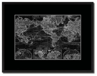 World Ocean Currents Monochrome Map Print On Canvas With Black Frame, 16" X 21"