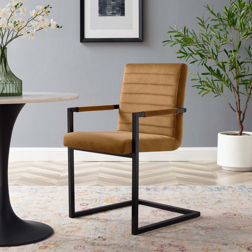 Savoy Performance Velvet Dining Chairs Set of 2, Cognac
