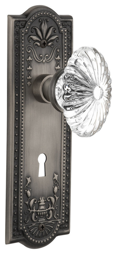 Meadows Plate With Oval Fluted Crystal Knob, Antique Pewter