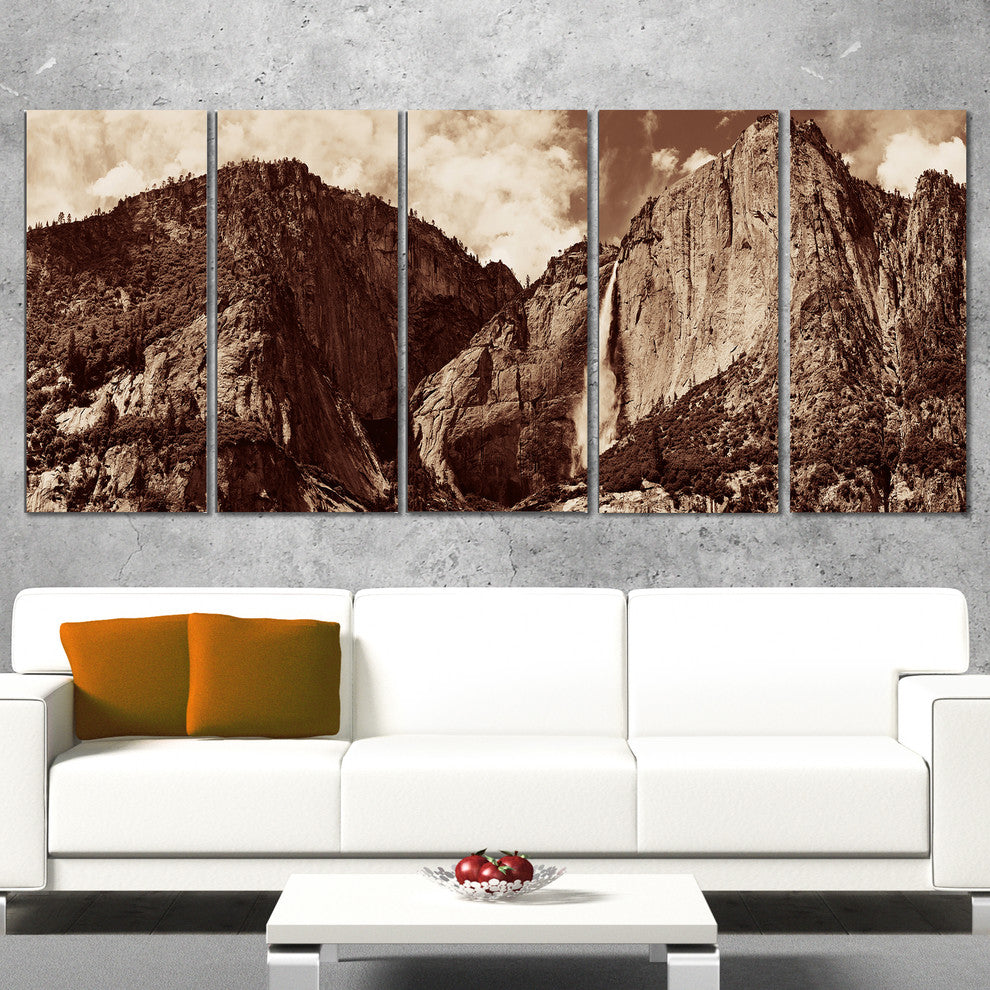 "Yosemite Waterfall Panorama" Seashore Canvas Art, 5 Panels, 60"x28"