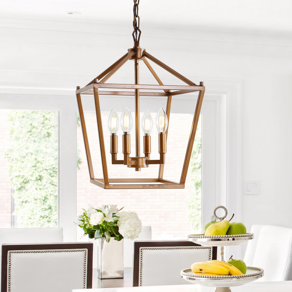Pagoda Lantern Metal LED Pendant, Antique Gold, 12"