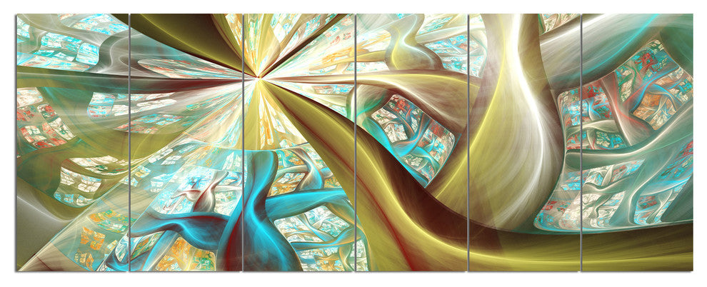 Golden Fractal Exotic Plant Stems, Abstract Canvas Art Print, 70"x28", 6 Panels