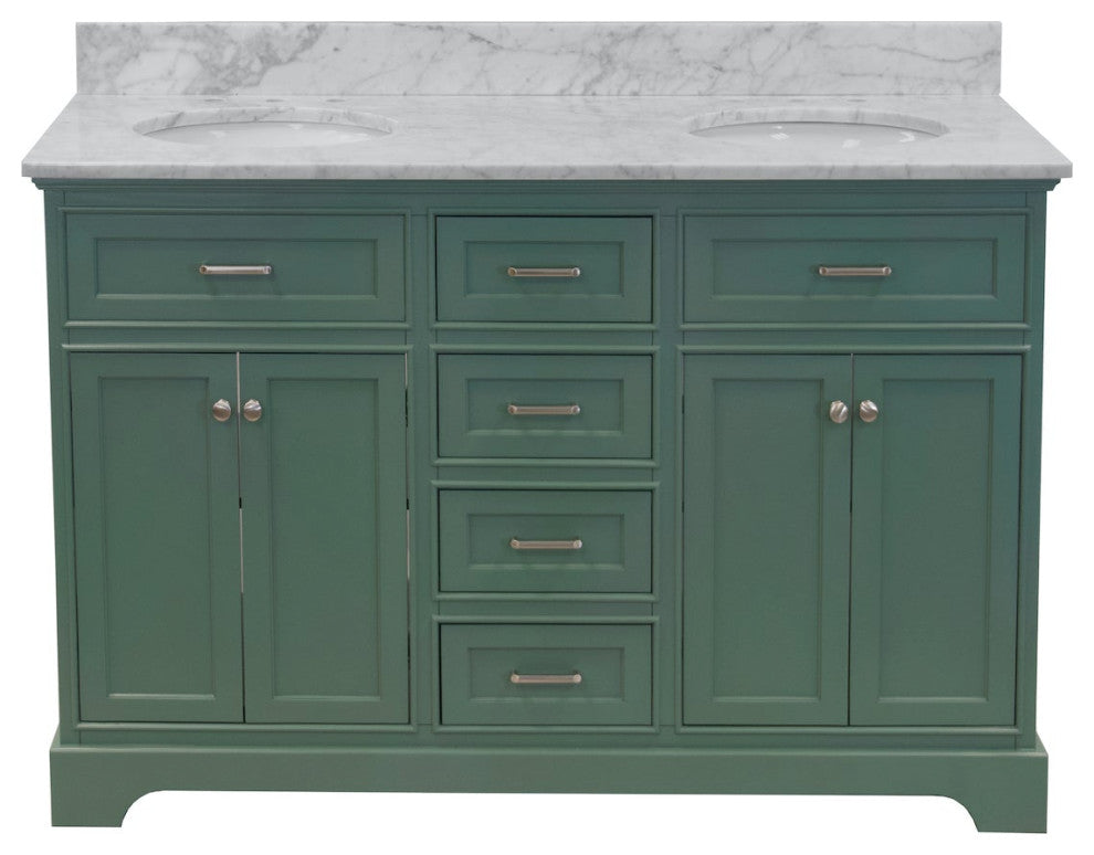 Aria 60" Bathroom Vanity, Sage Green, Carrara Marble, Double Vanity