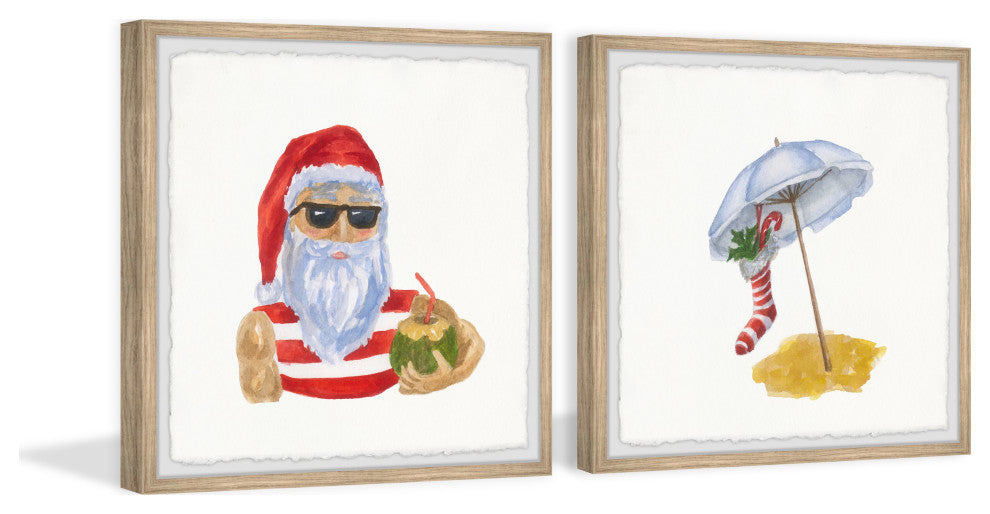 Santa on Vacation Diptych, 2-Piece Set, 12x12 Panels, 12x12
