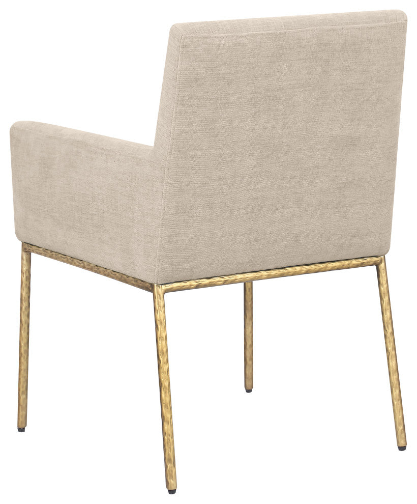 Reeves Upholstered Dining Chair, Beige, Chenille , AC,  Brushed Brass, Set of 2