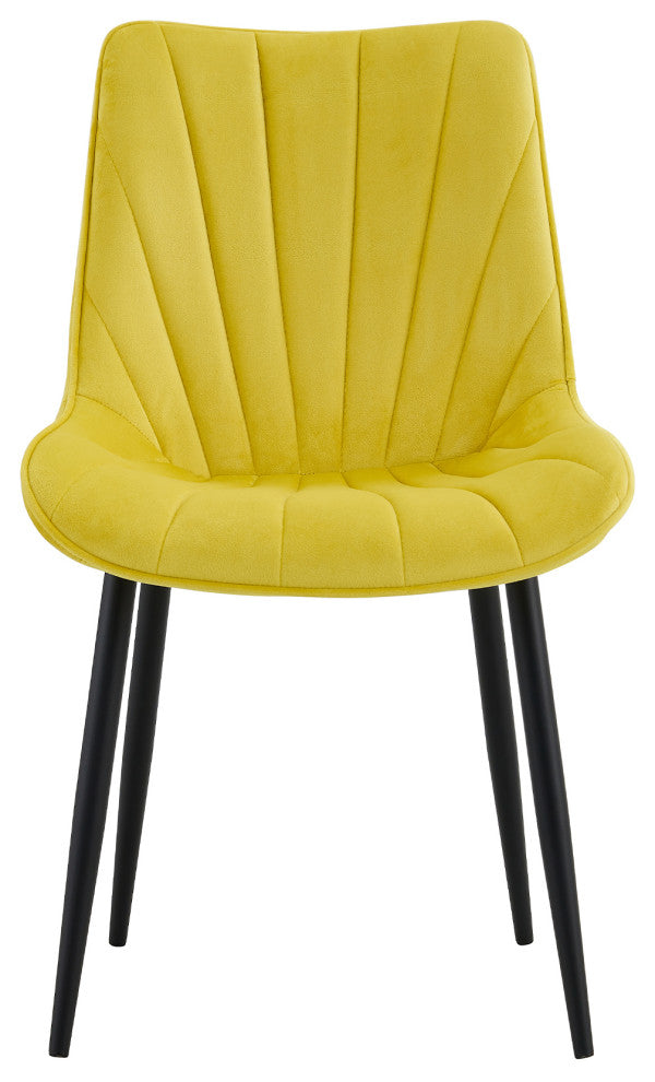 20 in.W Indoor Velvet 4 Dining Chairs with Cushions and Coated Legs, Yellow