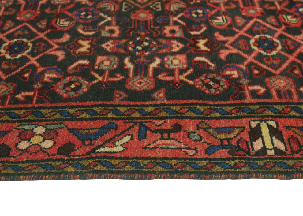 Fine Vintage Distressed Sandugas Charcoal/Rust Runner, 3'6x10'0