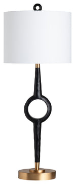 38.75"H Black Resin Table Lamps With White Drum Shade, Set of 2