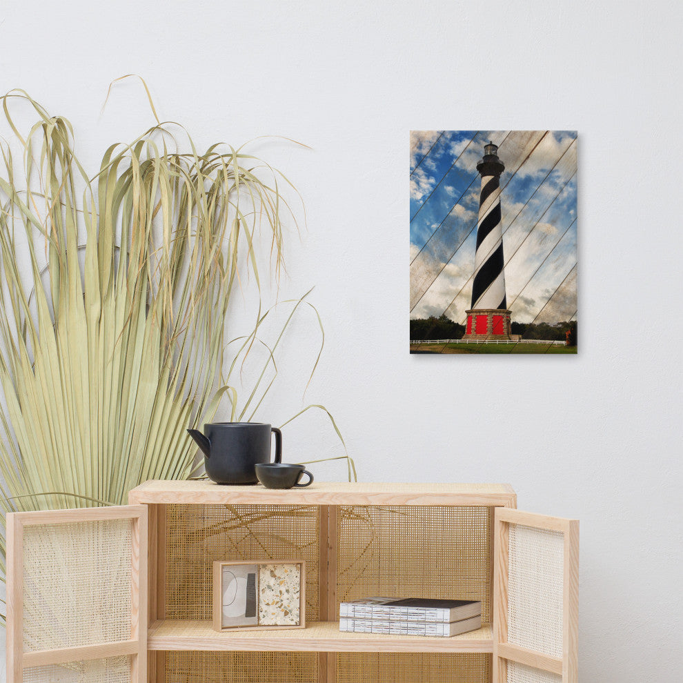 Cape Hatteras Lighthouse Landscape Photo Faux Wood Panels Canvas Prints, 18" X 24"