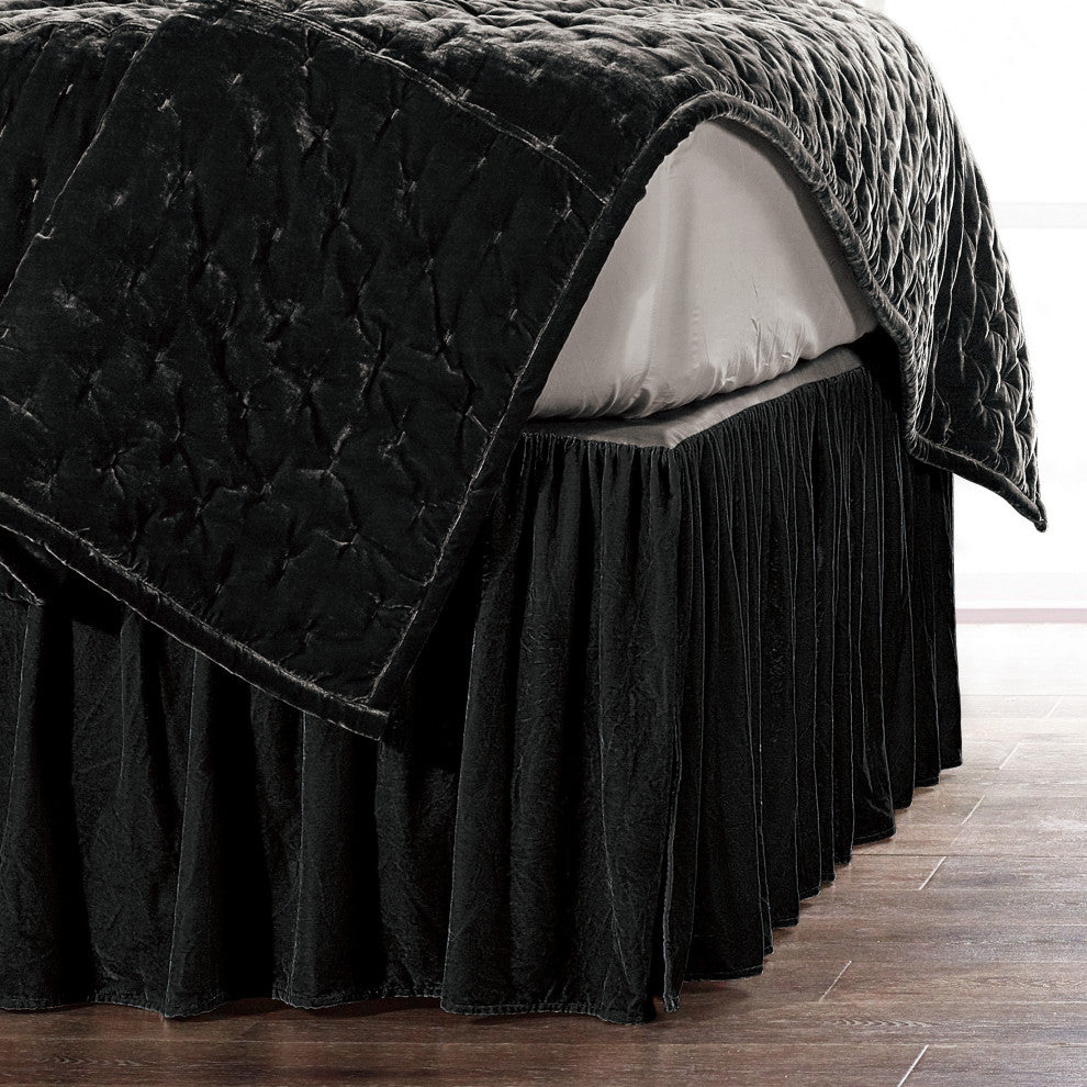 Stella Silk Velvet Bed Skirt, Black, Queen