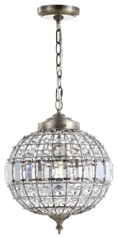 Georgina Crystal, Metal LED Chandelier Pendant, Antique Brass, 12"