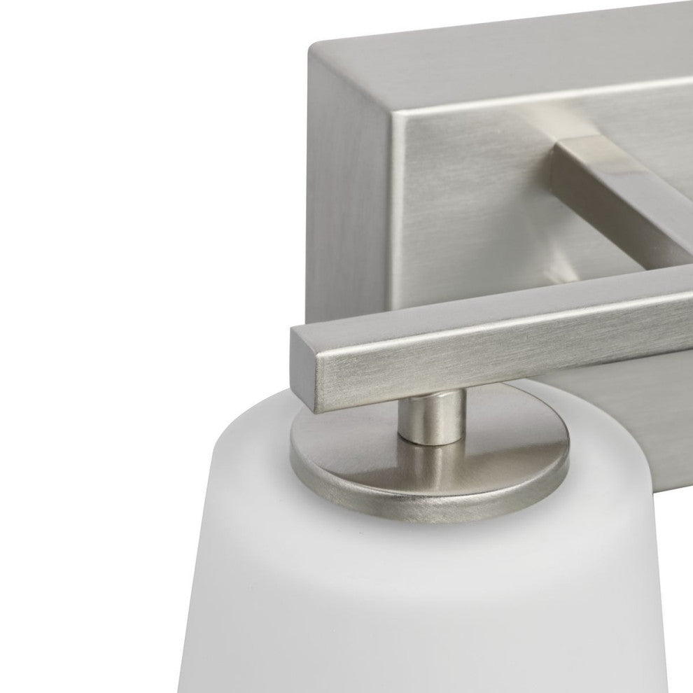 Vertex Collection Two-Light Brushed Nickel Etched White Glass Bath Light