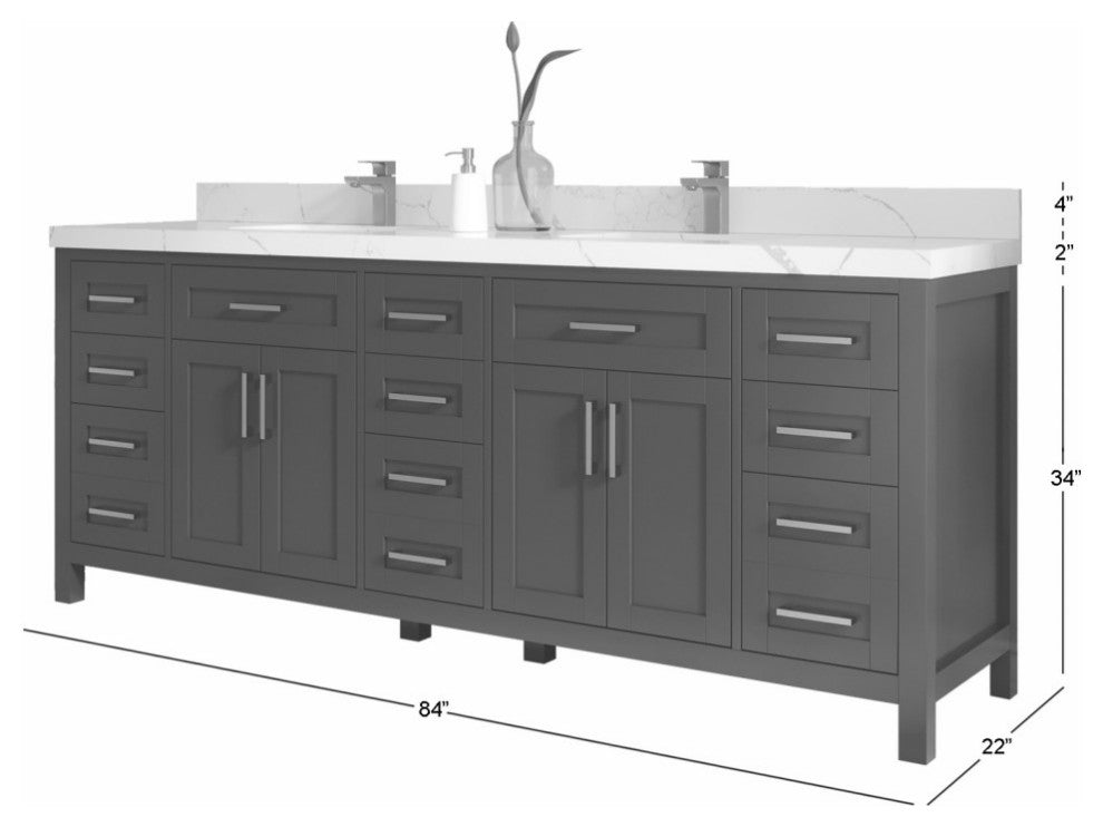 Cambridge 84" Double Sink Bath Vanity in Evergreen 2" Carrara Marble