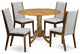 5Pc Dining Set, Round Table, 4 Chairs, Grey Chairs Seat, Natural