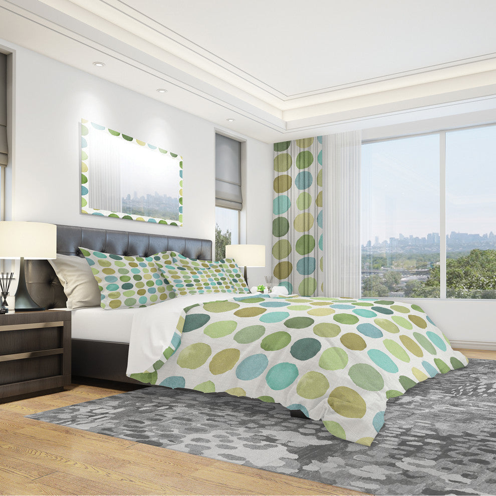 Geometric Green Circle I Geometric Duvet Cover Set, Twin