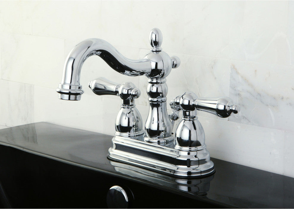 Kingston 4" Centerset Bathroom Faucet w/Plastic Pop-Up, Polished Chrome