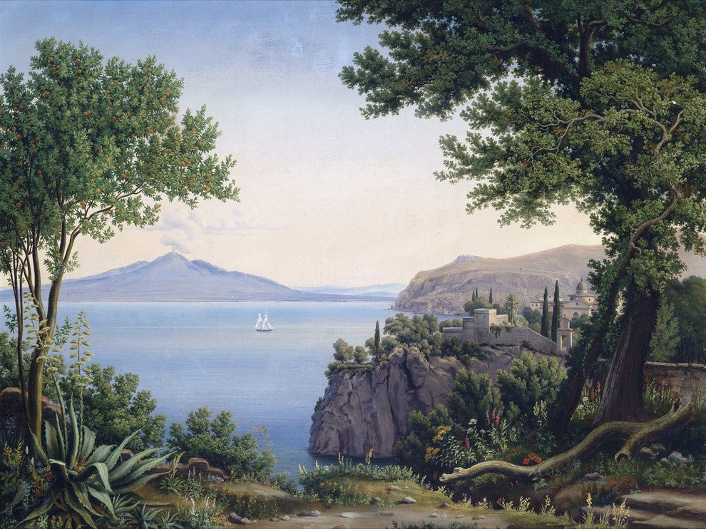 Seascape Volcano Mountain Sea C. Rundt Tile Mural Wall Backsplash, 6"x8", Matte