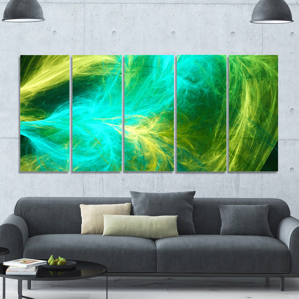 Green Mystic Psychedelic Design, Abstract Art on Canvas, 60"x28", 5 Panels