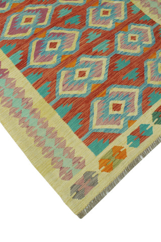 Sangat Flatweave Muiz Red/Gold Rug, 4'2 x 6'3